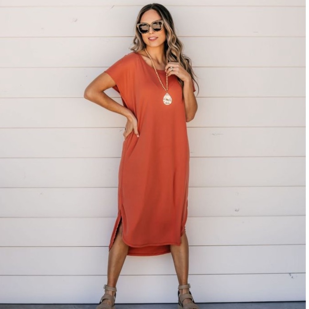 Thriving Raw Edge Knit Dress Terra Cotta Ruthie - Picture 1 of 5